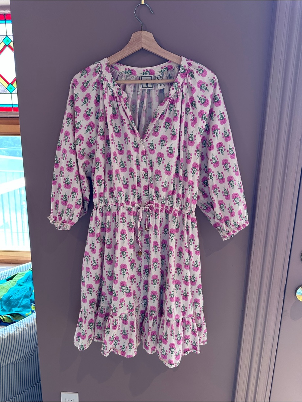 Floral Drawstring Waist Pink cotton Dress